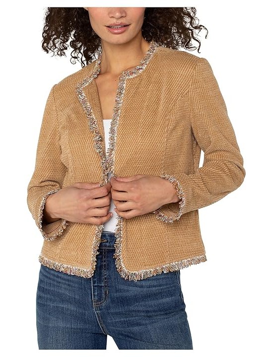 Liverpool Los Angeles Collarless Jacket With Frayed Edges Womens Jacket Honey