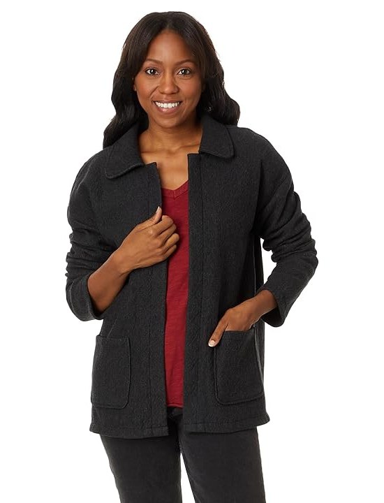 Mod-o-doc Quilted Long Sleeve Cardigan with Pocket Womens Jacket Charcoal