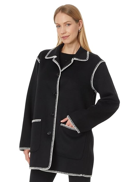 Elliott Lauren Looped In - Knit Jacket with Whipstitch Detail Womens Jacket Black, White